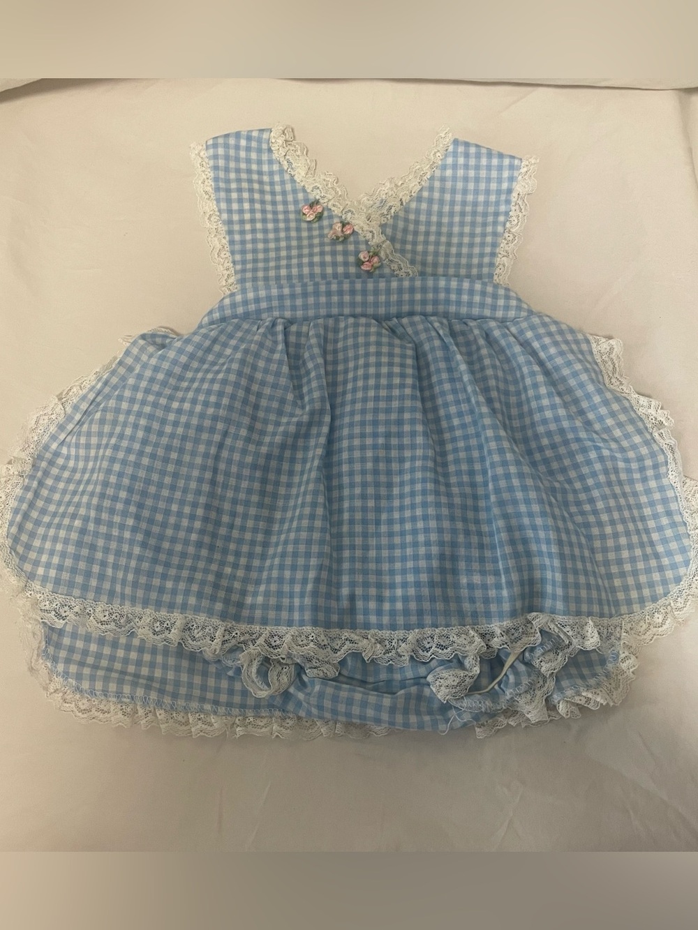 Vintage Baby Bliss Blue Gingham Lace-Trim Sundress